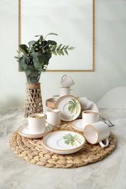Hermia Juego de tazas de café de 12 piezas - Blanco, Amarillo, Verde